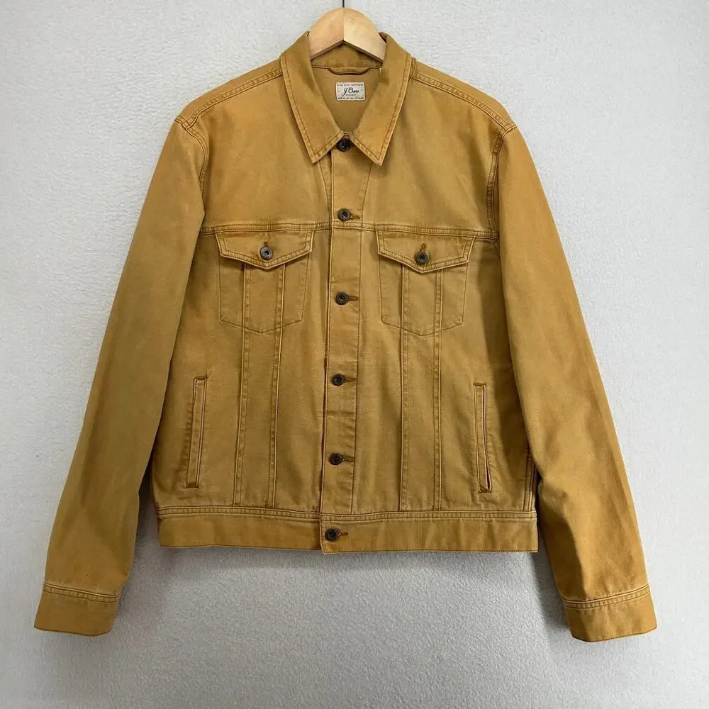J.CREW Jacket Mens L Garment-Dyed Duck Canvas Trucker Stretch Cotton Mustard